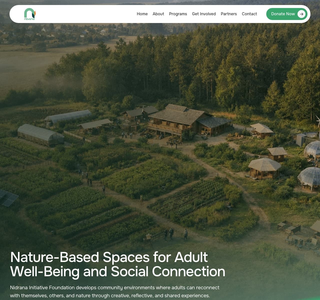 Nidrana homepage shown on desktop