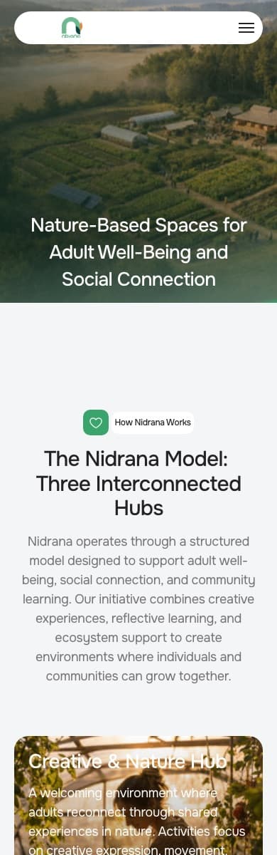 Nidrana homepage shown on mobile
